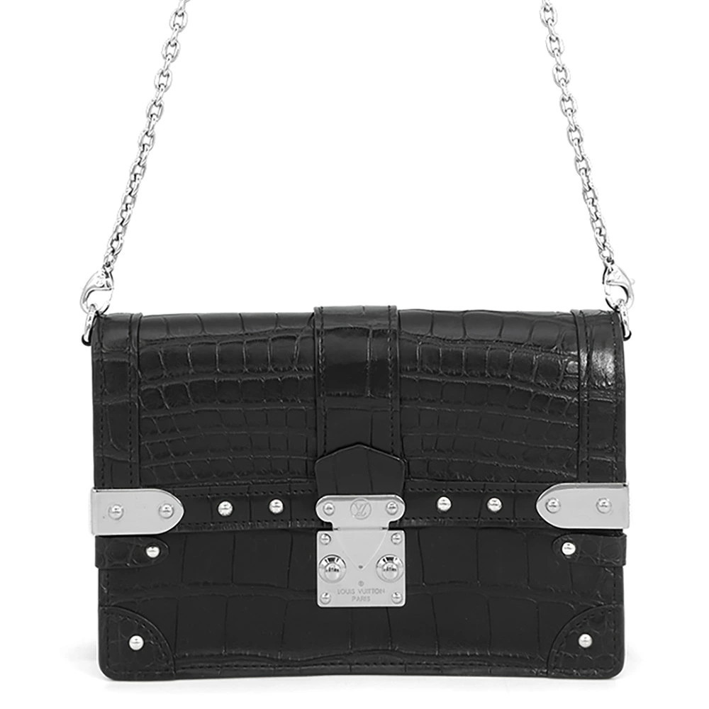 Louis Vuitton Chain Shoulder Bag Crocodile Portefeuille Trunk Wallet Black